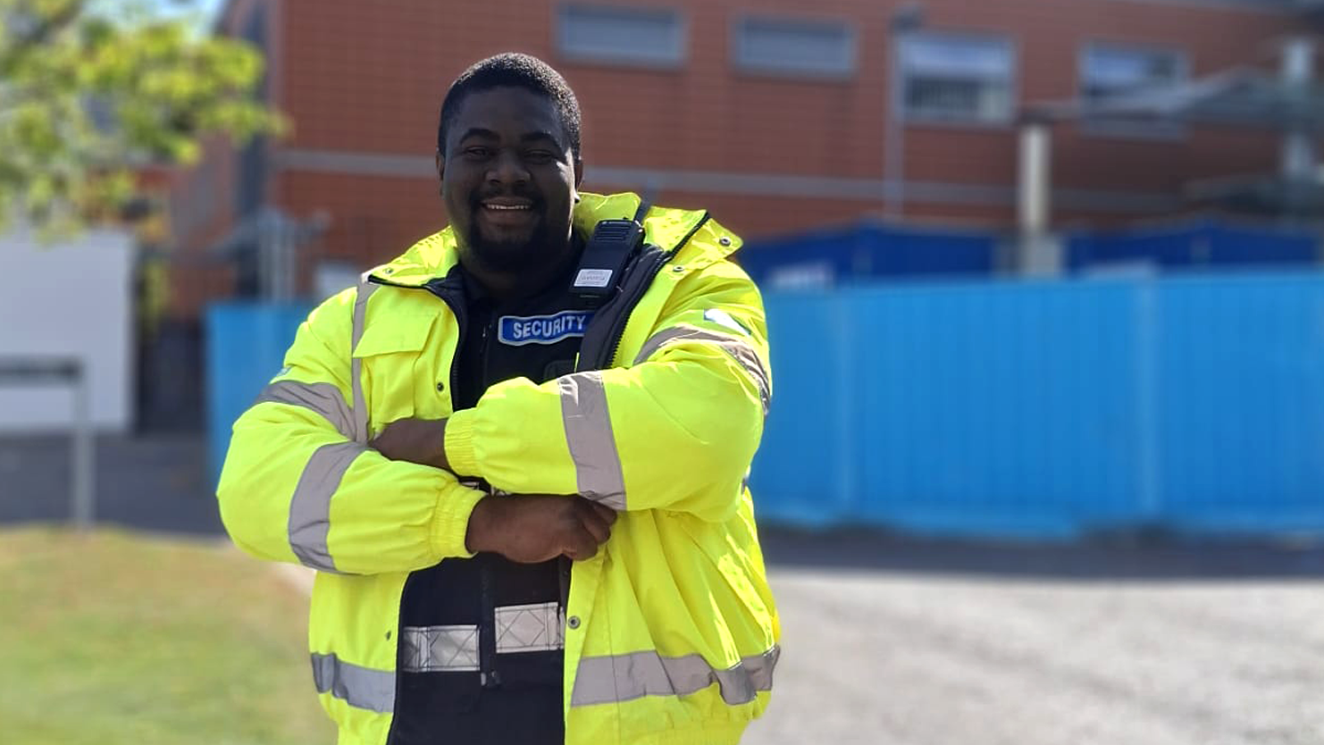 GSTS security officer in high-visibility jacket during marathon day