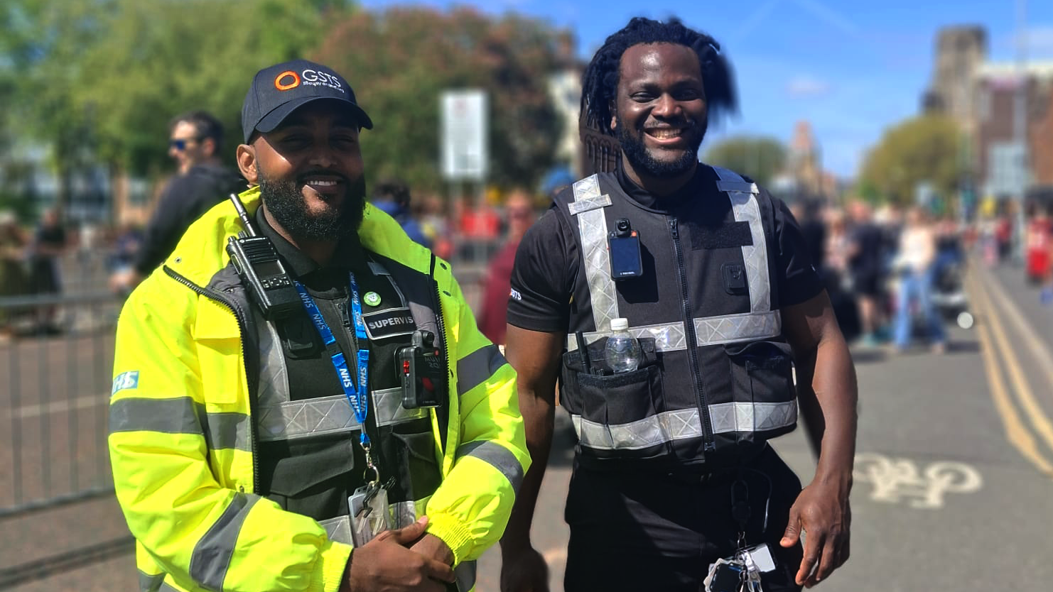GSTS supervisors smiling during 2025 Manchester Marathon security operations